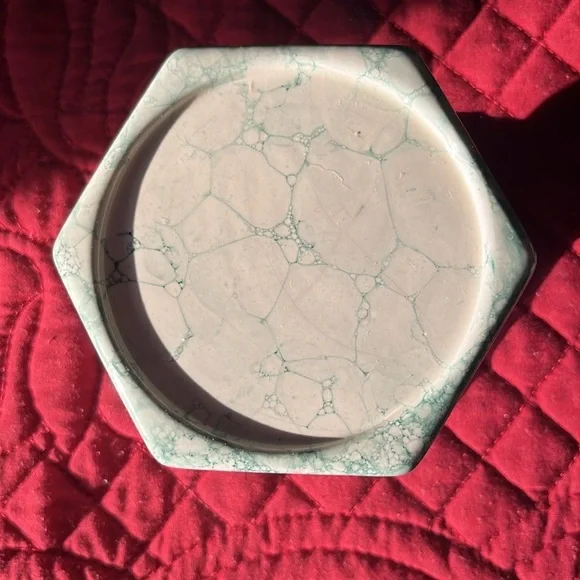 PartyLite Terrazzo P0590 cream and green marbled pillar candle holder - Picture 3 of 5
